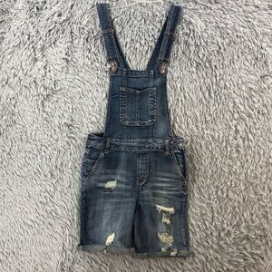 Dollhouse Overall Shorts Juniors Size 7 Denim Whiskered Distressed